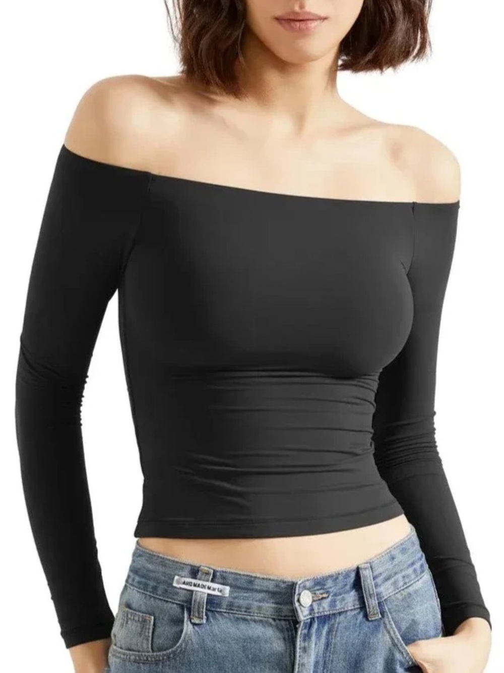 Suuksess Black Buttery Soft Off Shoulder Shirt Long Sleeve